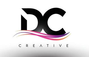 icono de diseño de letra dc logo. letras dc con coloridas líneas creativas de swoosh vector