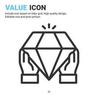 Value icon vector with outline style isolated on white background. Vector illustration valuable, precious sign symbol icon concept for business, finance, industry, company, apps, web and project