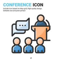 Conference icon vector with outline color style isolated on white background. Vector illustration presentation sign symbol icon concept for business, finance, industry, company, apps, web and project