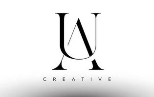 au logotipo de letra moderna serif minimalista en blanco y negro. au creative serif logo diseño icono vector