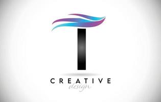 Letter T Logo with creative gradient swooshes. Creative elegant letter T with colorful vector Icon