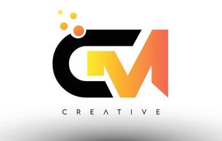 CM Black Orange Letter Logo Design. CM Icon with Dots and Bubbles Vector Logo