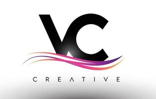 icono de diseño de letra de logotipo vc. letras vc con coloridas líneas creativas de swoosh vector