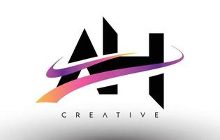 ah logo icono de diseño de letra. letras ah con coloridas líneas creativas de swoosh vector