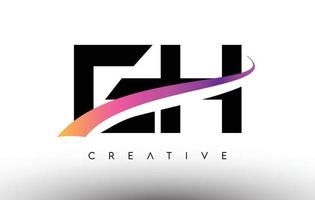 EH Logo Letter Design Icon. EH Letters with Colorful Creative Swoosh Lines vector