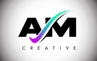 AM Letter Logo with Creative Swoosh Curved Line and Bold Font and Vibrant Colors vector