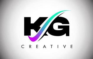 Logotipo de letra kg con línea curva swoosh creativa y fuente en negrita y colores vibrantes vector