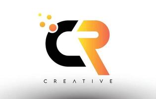 CR Black Orange Letter Logo Design. CR Icon with Dots and Bubbles Vector Logo