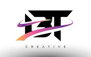 icono de diseño de letra del logotipo de bt. letras bt con coloridas líneas creativas de swoosh vector