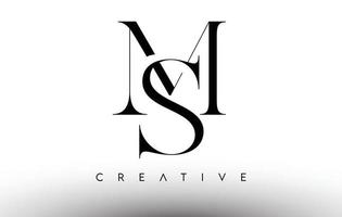 ms minimalista serif logotipo de letra moderna en blanco y negro. vector de icono de diseño de logotipo serif creativo sm