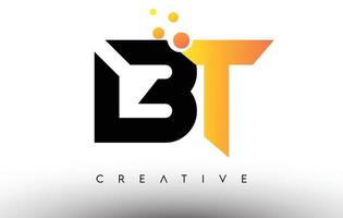 BT Black Orange Letter Logo Design. BT Icon with Dots and Bubbles Vector Logo