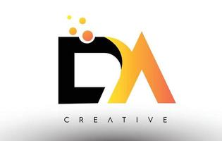 DA Black Orange Letter Logo Design. DA Icon with Dots and Bubbles Vector Logo