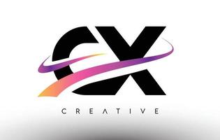 Icono de diseño de letra de logotipo cx. letras cx con coloridas líneas creativas de swoosh vector