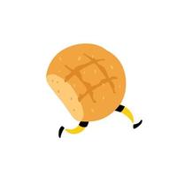 An illustration of a tasty loaf of bread. Vector. Character with legs. Icon for site on white background. Sign, logo for the store. Delivery of fresh bakery and confectionery. Flat style. vector