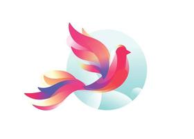 Logo of a bird. A fabulous bird. Vector image in a flat style on a white background. Pink birdie symbol of the company. Brand name, emblem for the store. Cosmetics, yoga studio. Feathered creature.