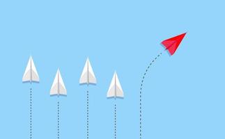 Different thinking, Courage to risk. leadership concept. Red paper plane changing direction from the group. Flat vector illustrations