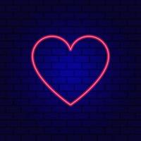 Neon heart. Bright night neon signboard on brick wall background with backlight. vector