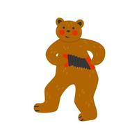 Bear with accordion Russian Pancake week Shrovetide or Maslenitsa Flat vector isoleted illustration