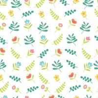 Spring garden floral seamless pattern with different flowers and leaves Flat vector illustration