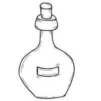 Linear Bottle with Stopper. Vector illustration. Element for design and decor in the style of handmade doodle