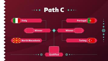 Football 2022 playoff match schedule. Path c championship match versus teams intro sport background, championship competition final poster, flat style vector illustration.