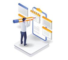Man writing schedule plan in notepad vector