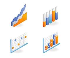 A set of pie icons and bar graph analysis vector