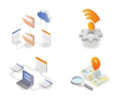 A set of network icons and map signals vector