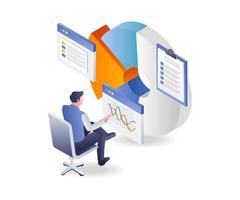 datos de análisis de gráfico circular en ilustración isométrica vector