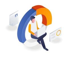 Man sitting on analytic pie chart vector