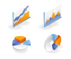 A set of pie icons and bar graph analysis vector
