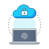 Cloud Computing Technology Security with Fingerprint lock. Vector illustration