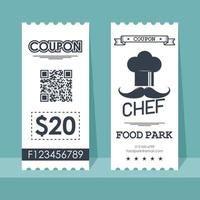 Food park coupon ticket. Element template vertical vintage design for graphics. Vector illustration