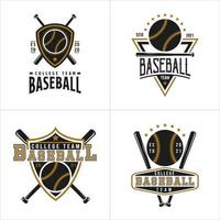 conjunto de logotipo de béisbol vintage, emblema, divisa. con colores murciélago dorado y negro. logo premium y de lujo vector