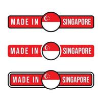 hecho en etiqueta, sello o logotipo de Singapur. con la bandera nacional de Singapur y la luna creciente, icono de estrellas vector