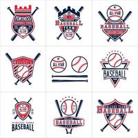 conjunto de plantillas de diseño de logotipo de insignia de béisbol. ilustraciones de vectores de identidad de equipo deportivo aisladas sobre fondo blanco. gráficos de camisetas con temática de béisbol