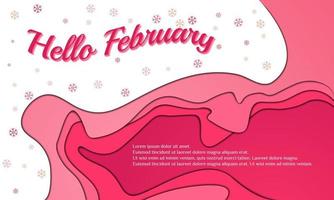 hola febrero fondo o diseño de tarjeta de felicitación. con color rosa y blanco. plantilla de vector premium