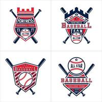 conjunto de plantillas de diseño de logotipo de insignia de béisbol. ilustraciones de vectores de identidad de equipo deportivo aisladas sobre fondo blanco. gráficos de camisetas con temática de béisbol