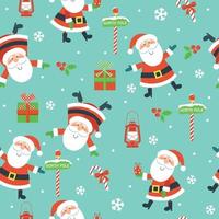 Seamless pattern with Santa presents berries snowflakes vector