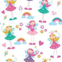 Seamless pattern with flowers and princesses on white background vector