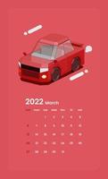 Plantilla de calendario con ilustración de coche sedán vector