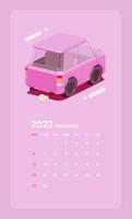 Plantilla de calendario con vista trasera de la ilustración del coche hatchback vector