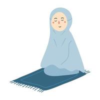 Plantilla de pegatina con dibujos animados de niña musulmana rezando vector
