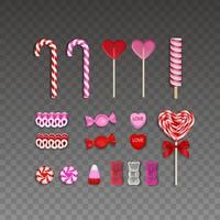 set of isolated valentine's day candies and lollipops vector