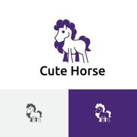 lindo pequeño caballo pelo largo simple logo animal vector
