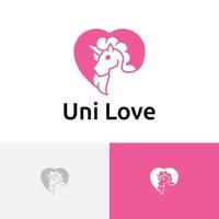 lindas unicornios amor corazones caballo cuerno animal logos vector