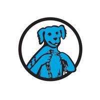 blue merle-dog-holding-broken-chain head mascot retro vector