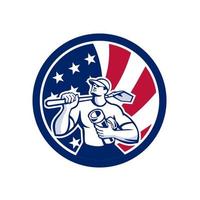American drainlayer shovel pipe mascot retro style vector