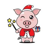 cute cartoon pig with christmas gift vector