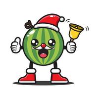 cute cartoon watermelon celebrating christmas vector